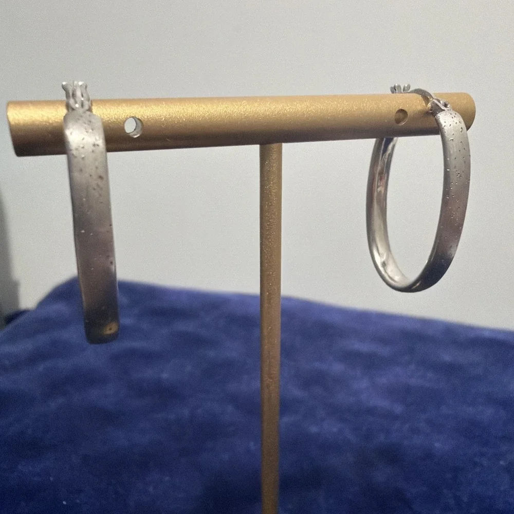 Vintage Sterling Silver Hoop Earrings, Sparkly Surface, RCI Thailand Signed